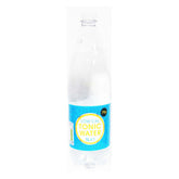 A clear plastic bottle of Best In Low Calorie Tonic Water with artificial flavors and a blue label, isolated on a white background.